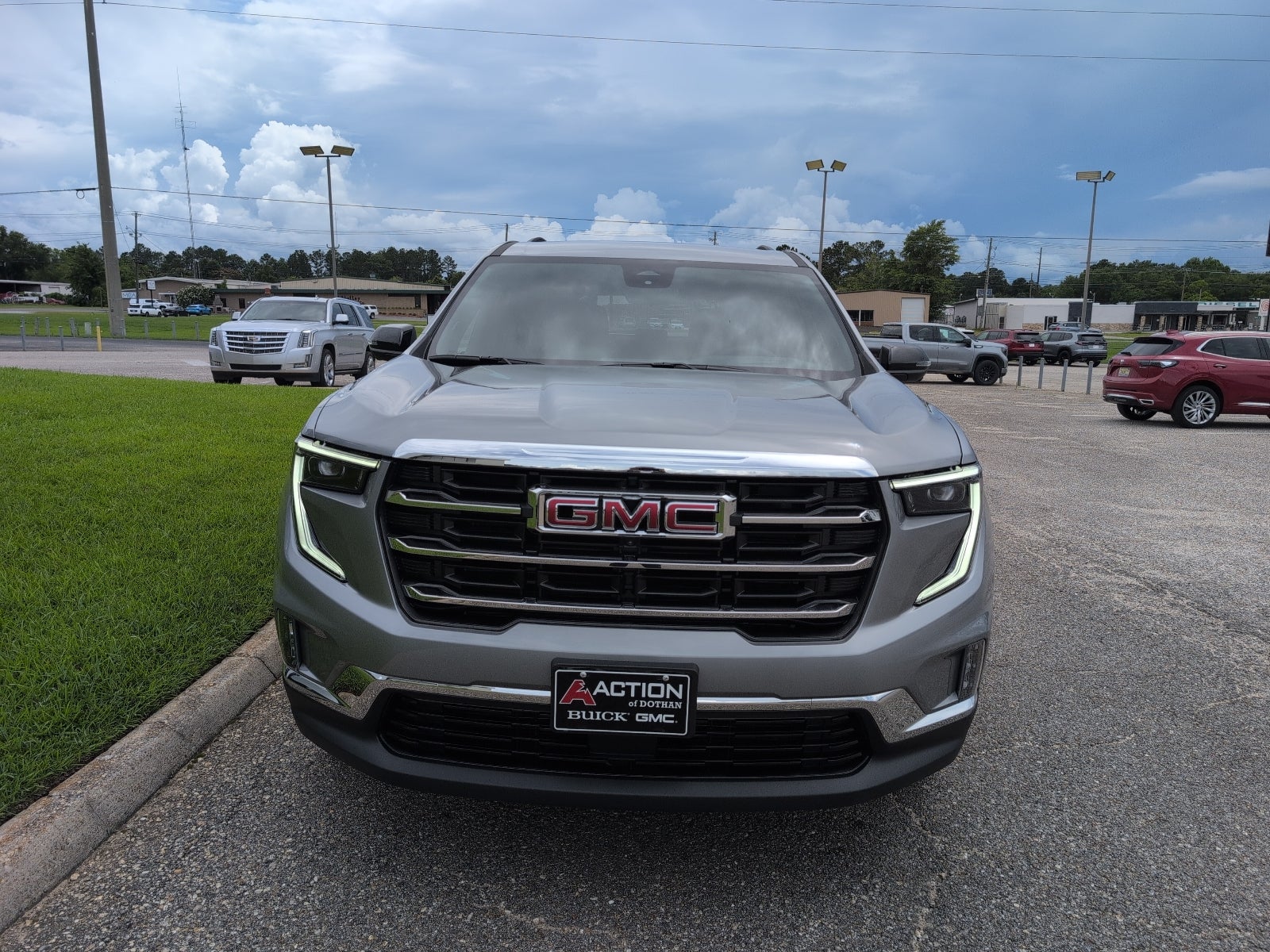 2026 GMC Acadia Elevation in Sterling Metallic — front three-quarter view