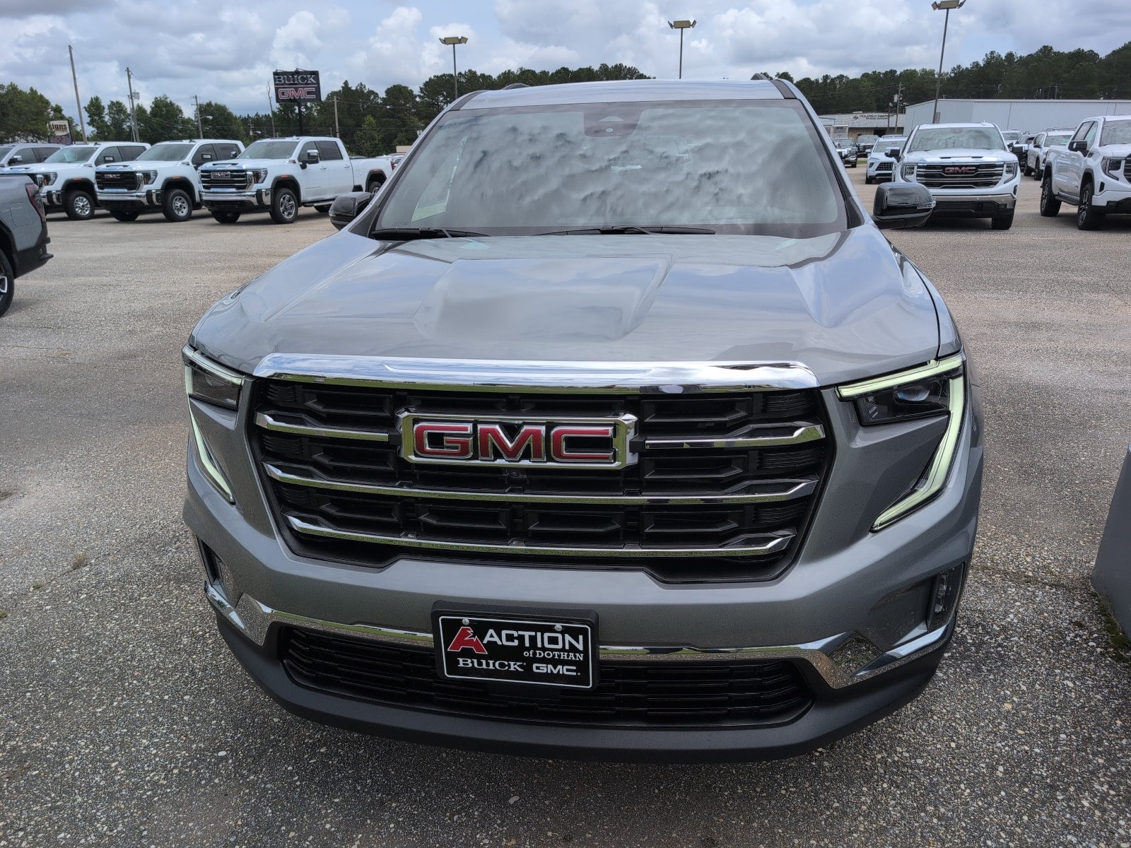 2026 GMC Acadia Elevation in Sterling Metallic — front three-quarter view